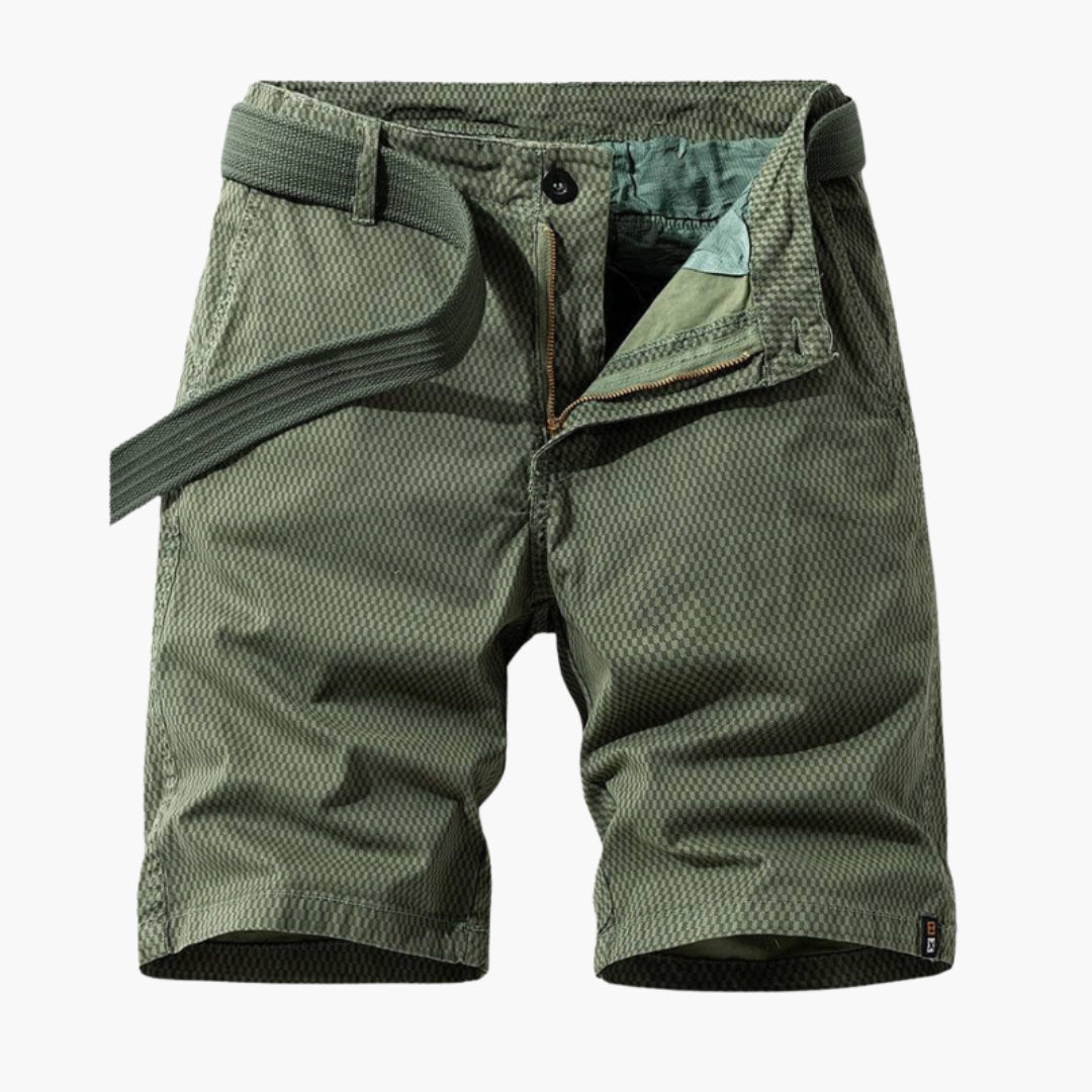 Straight Shorts for Men in Textured Fabric with Removable Belt and 4 Pockets