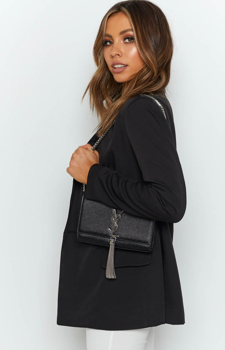 Blazer Croisé à Col Cranté avec Épaulières et Poches pour Femme Coupe Droite