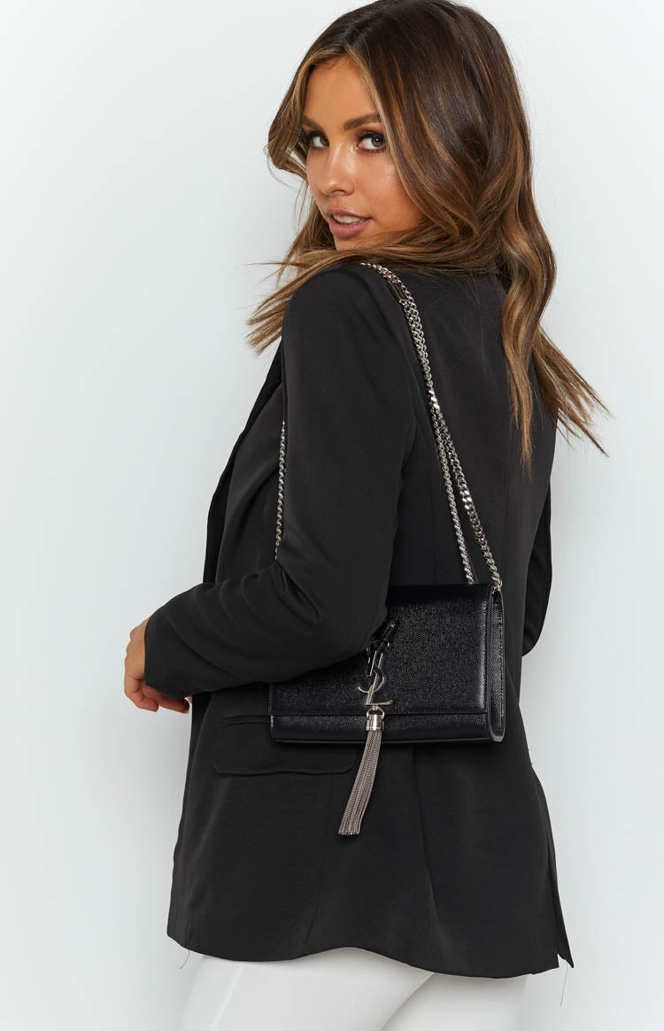 Blazer Croisé à Col Cranté avec Épaulières et Poches pour Femme Coupe Droite