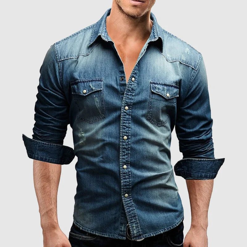 Chemise en Jean de Coton à Manches Longues et Coupe Ajustée pour Homme