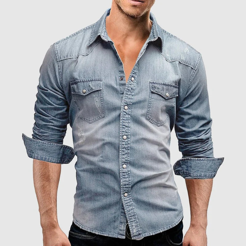 Chemise en Jean de Coton à Manches Longues et Coupe Ajustée pour Homme