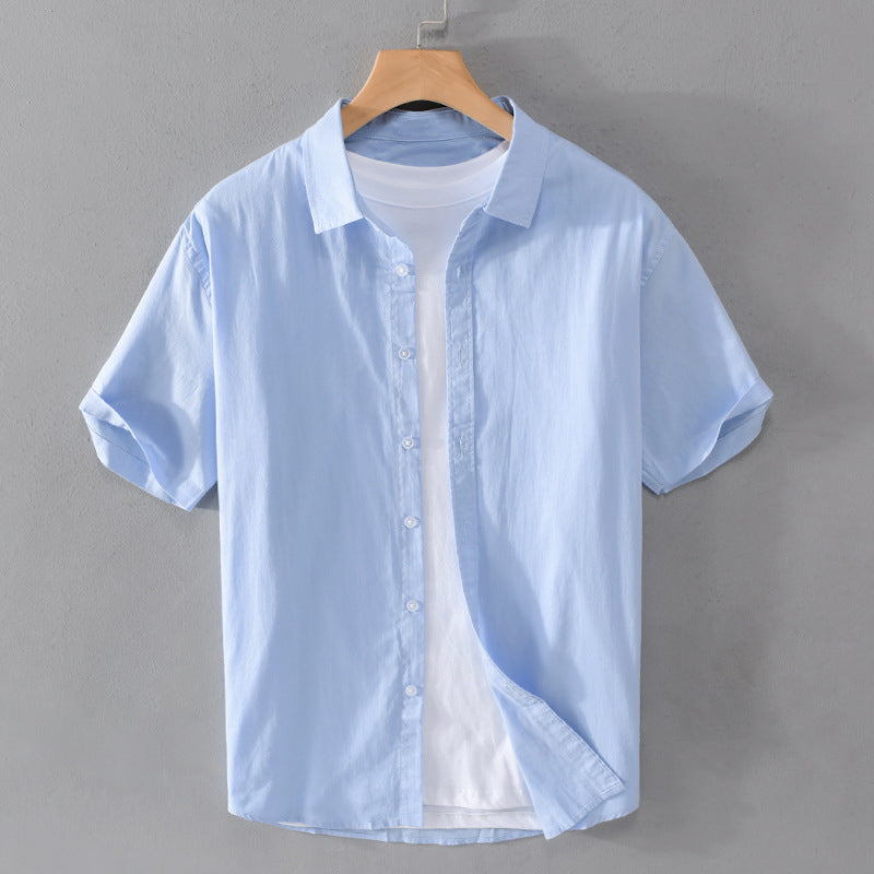 Chemise en coton à manches courtes pour hommes avec col classique et boutons