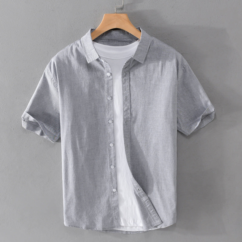 Chemise en coton à manches courtes pour hommes avec col classique et boutons