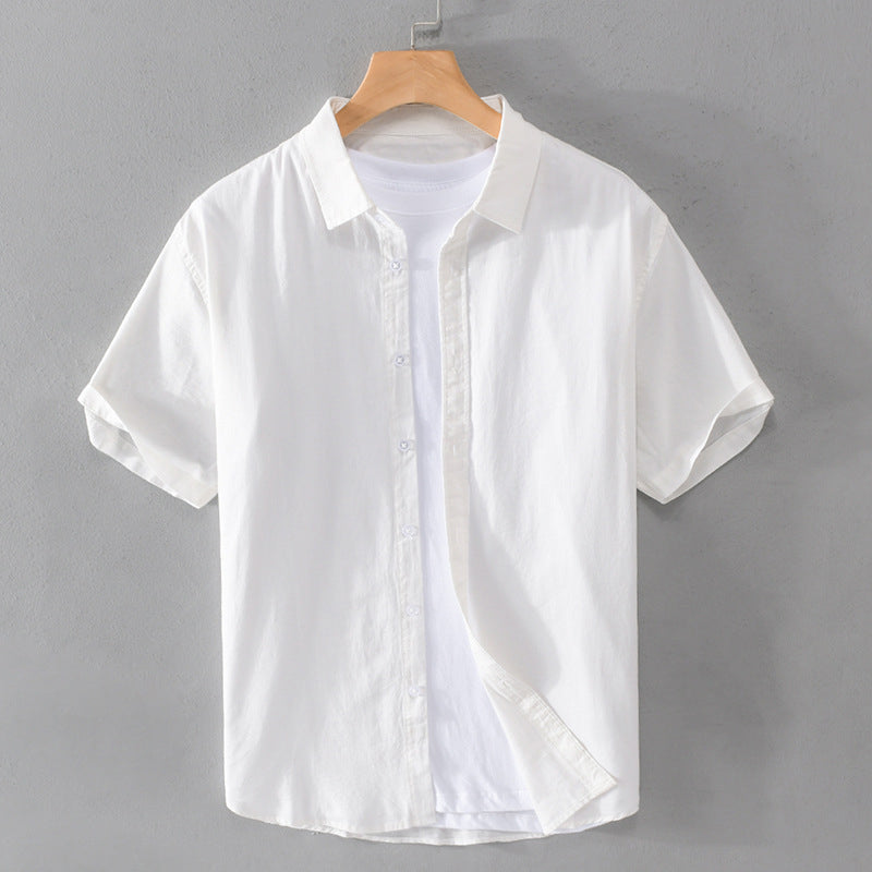 Chemise en coton à manches courtes pour hommes avec col classique et boutons