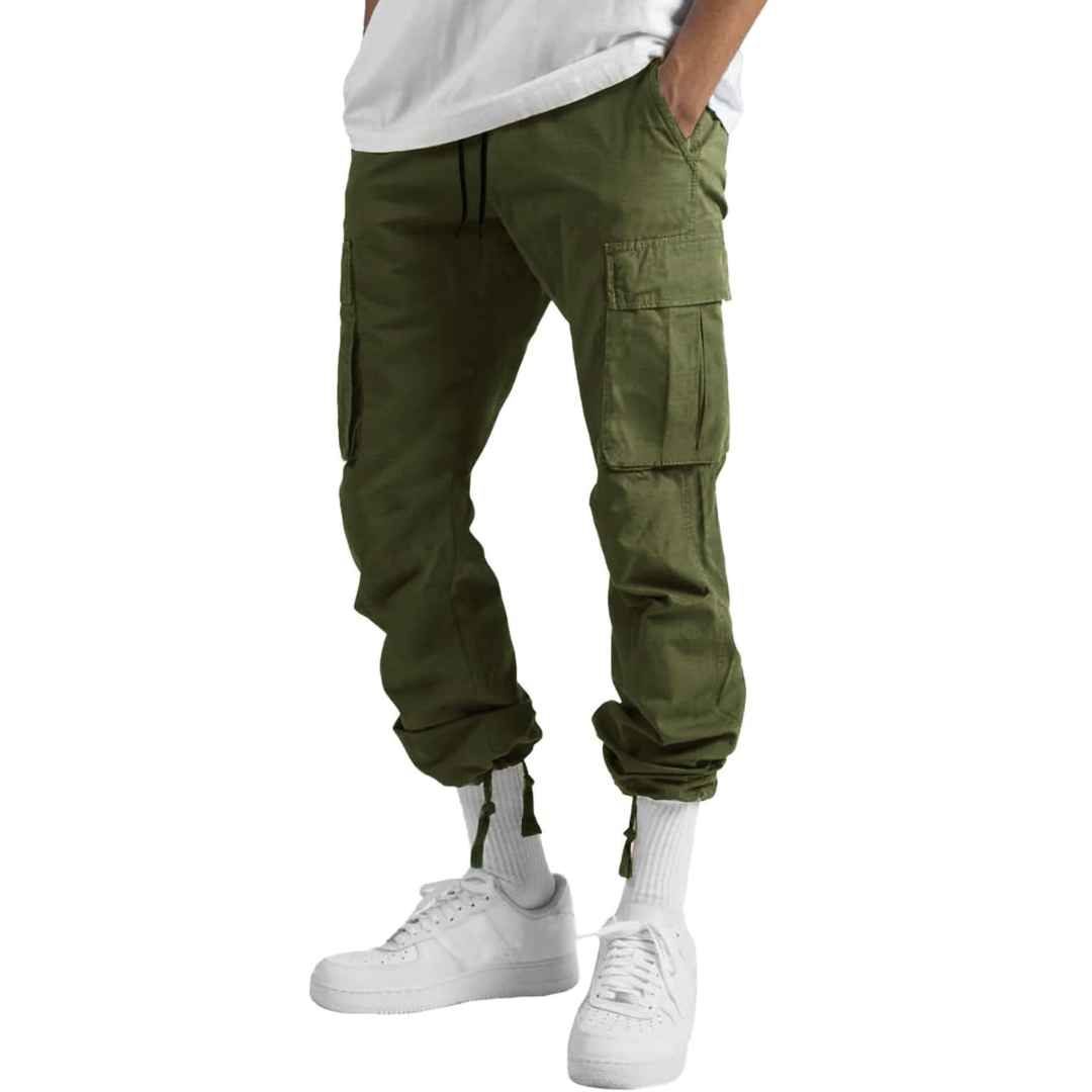Homme Pantalon Cargo Quotidien Coupe Décontractée Multiples Poches Taille Ajustable
