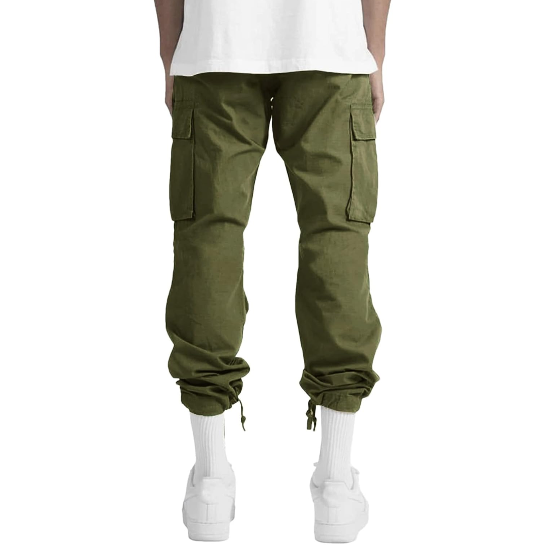 Homme Pantalon Cargo Quotidien Coupe Décontractée Multiples Poches Taille Ajustable