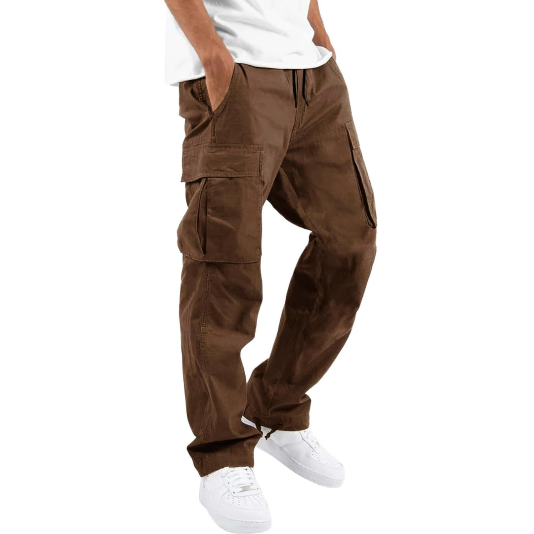 Homme Pantalon Cargo Quotidien Coupe Décontractée Multiples Poches Taille Ajustable