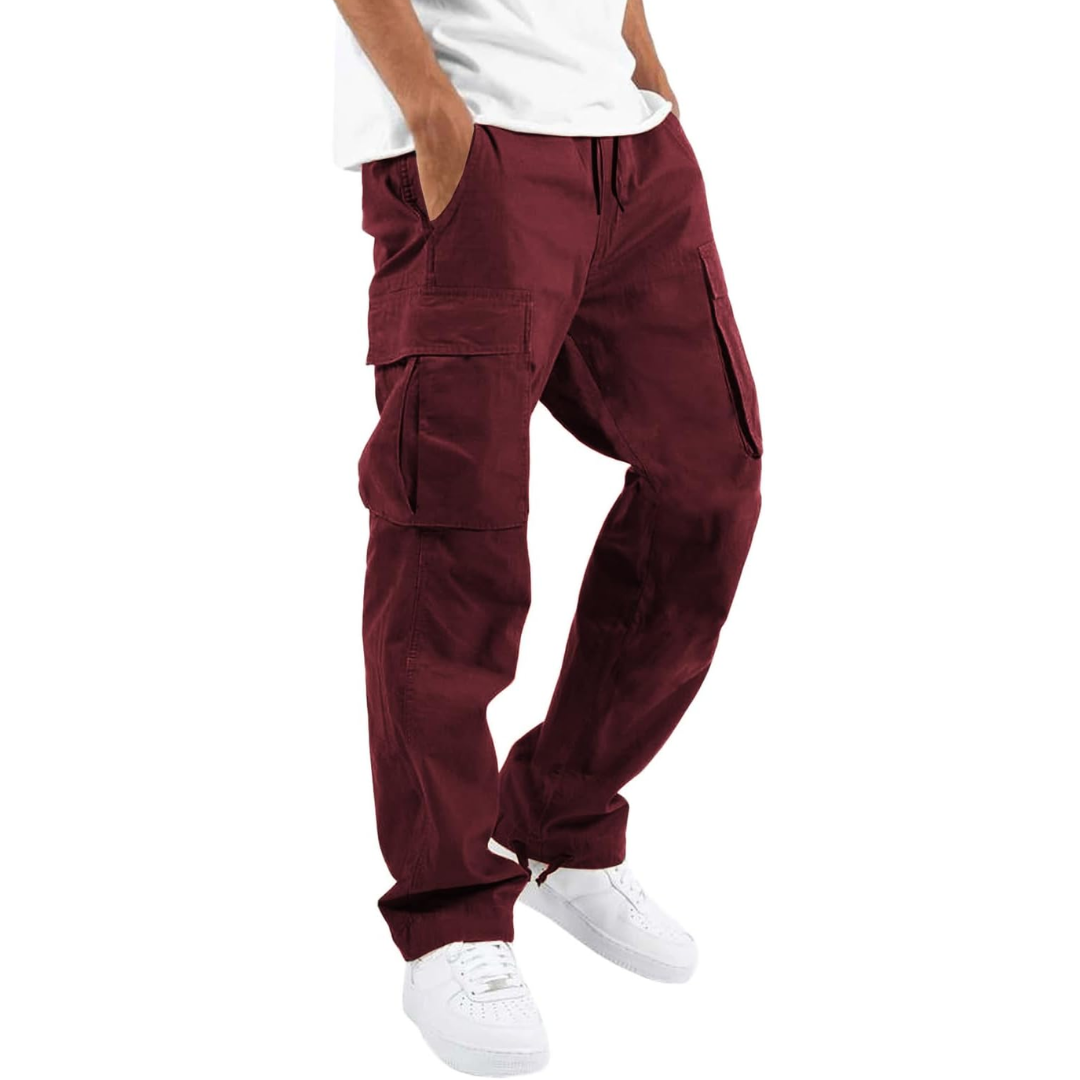 Homme Pantalon Cargo Quotidien Coupe Décontractée Multiples Poches Taille Ajustable