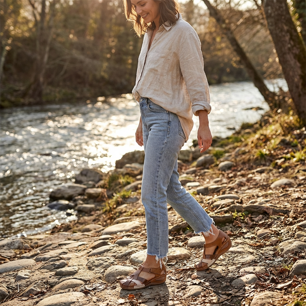 Sandales Spartiates à Bout Fermé pour Femme avec Brides Réglables en Similicuir PU
