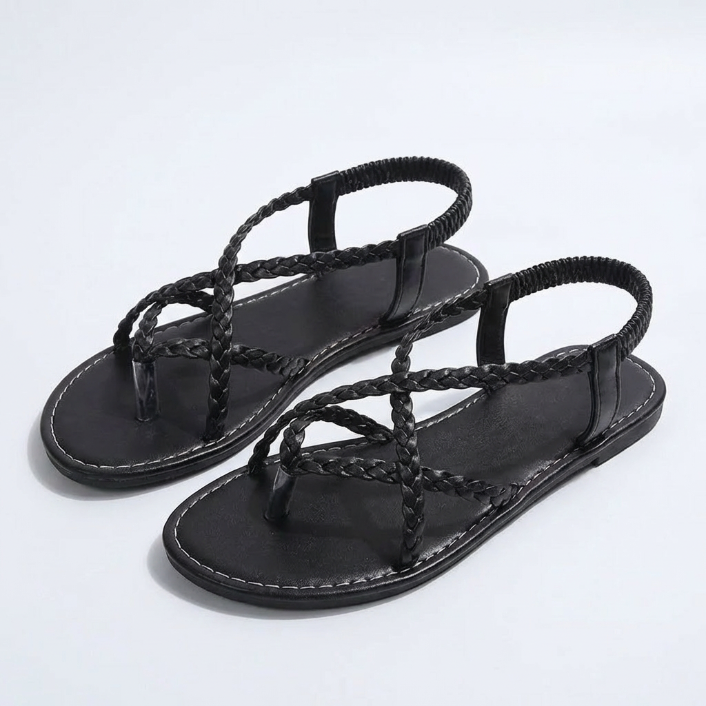 Sandales Plates à Brides Tressées et Entre-doigt pour Femme