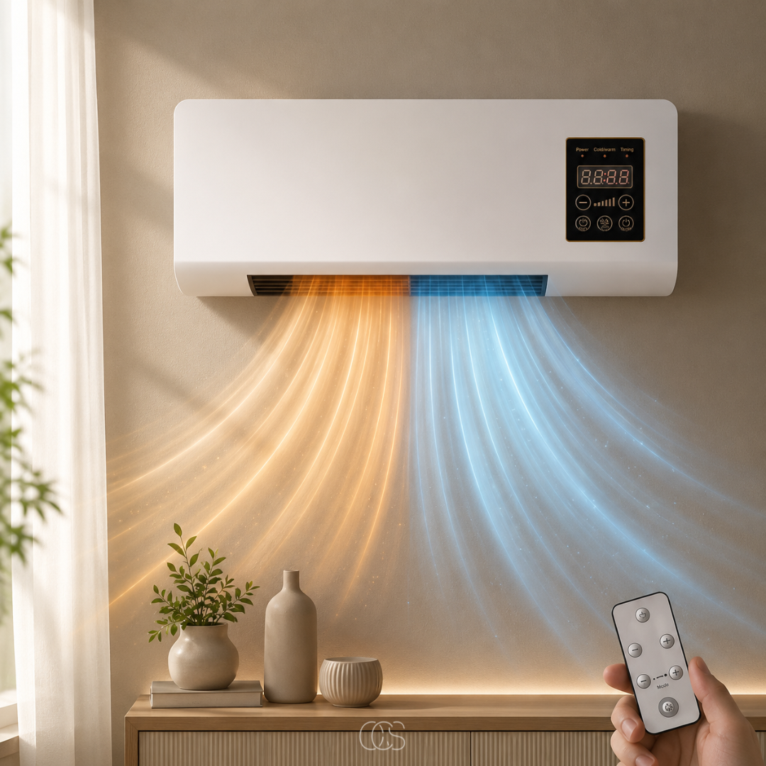 Nástěnný ventilátor s topením, dálkovým ovládáním a LED displejem