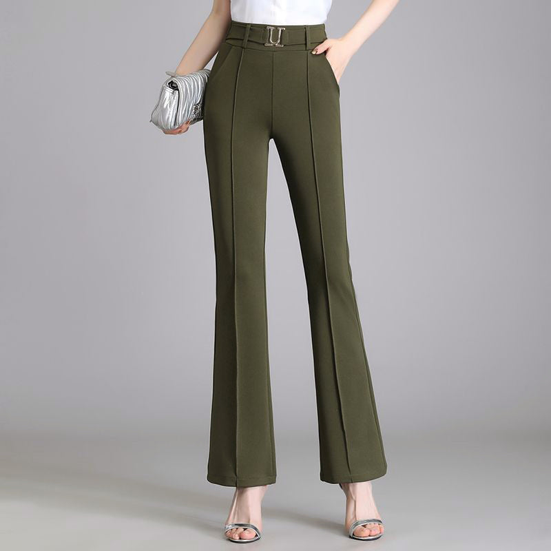 Pantalon large taille haute pour femme avec ceinture élastique et plis frontaux