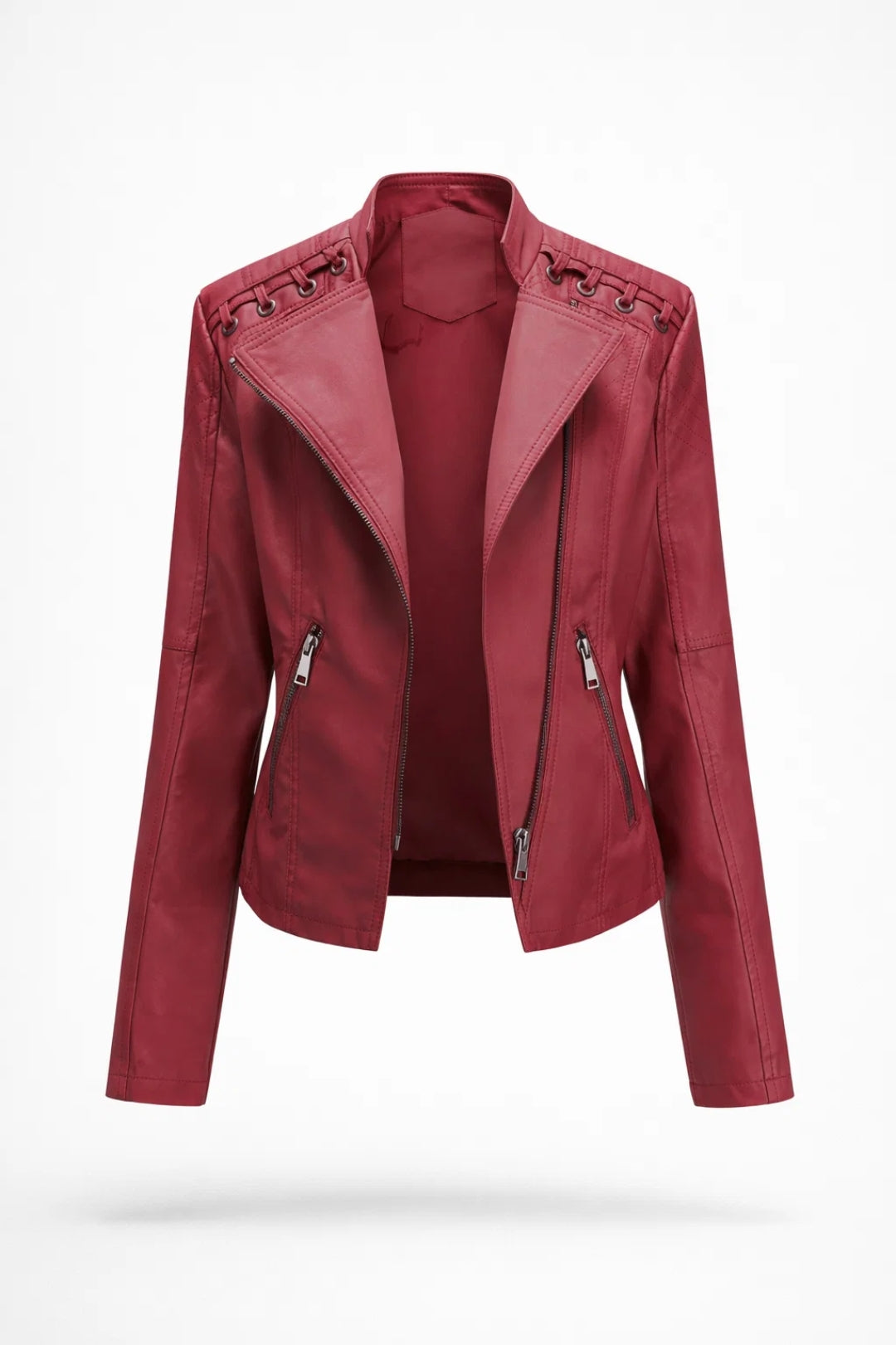 Blouson Moto en Similicuir avec Fermeture Éclair et Col Rabattu pour Femme