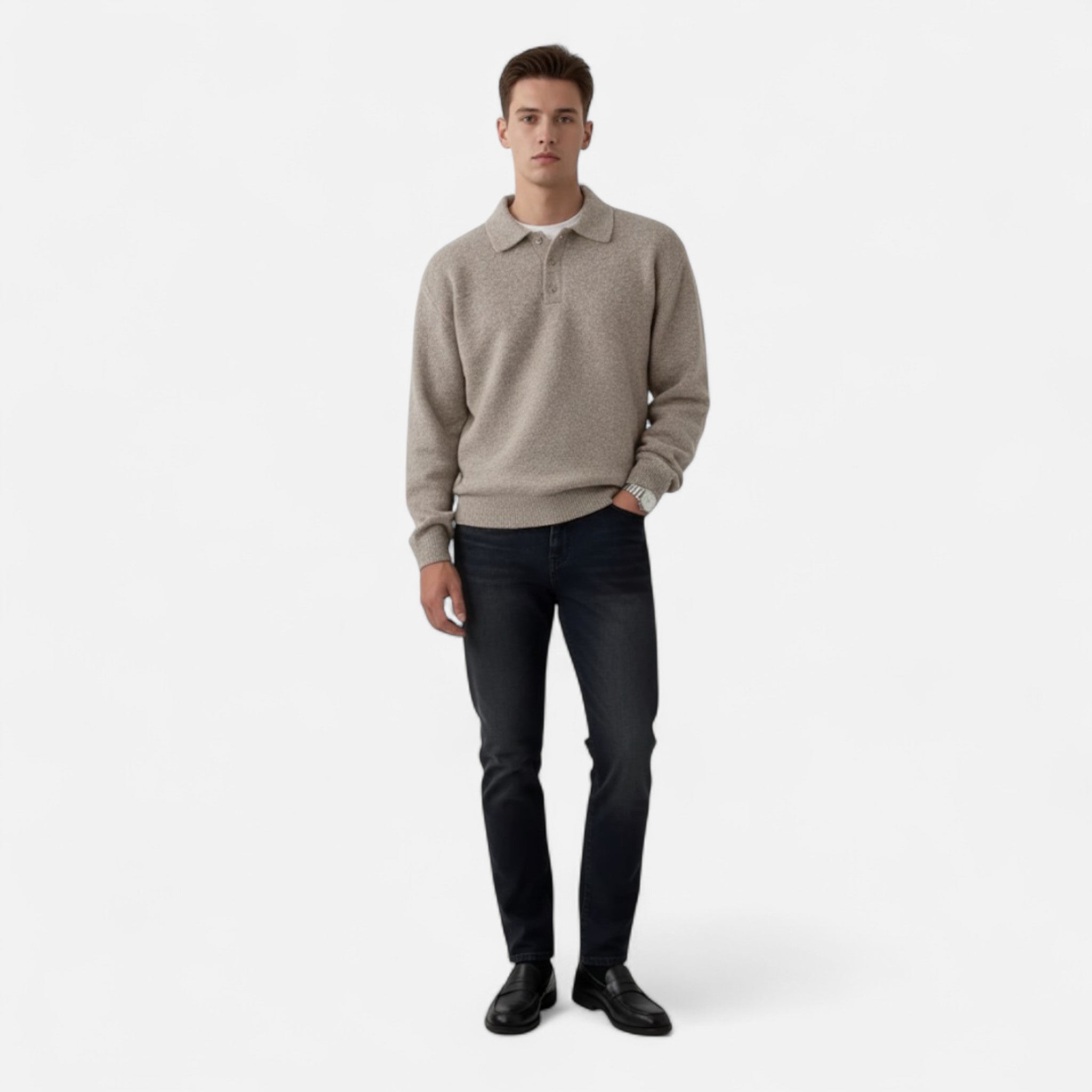 Velclairemode | Men's Buttoned Stretch Knit Sweater Fall-Winter
