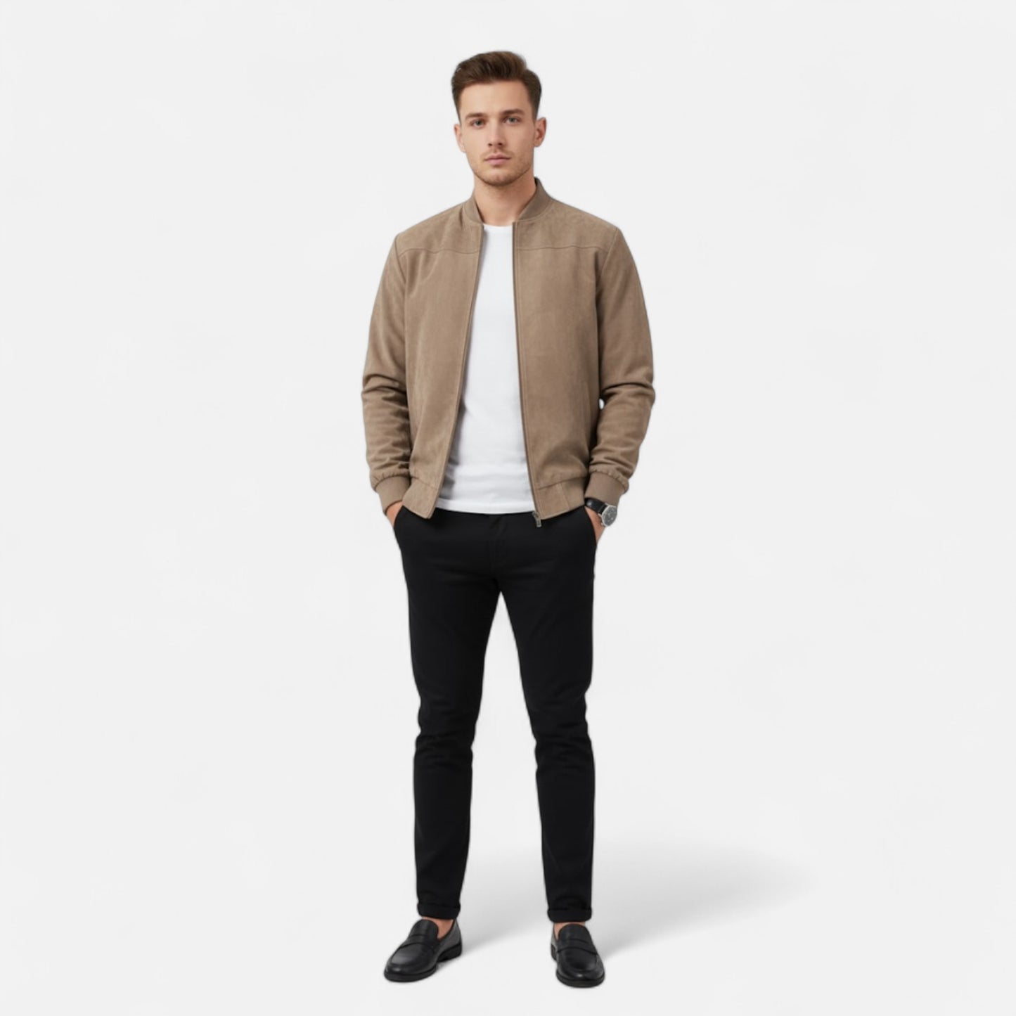 Velclairemode | Veste Homme Velours Zippée Beige Printemps-Automne