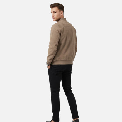 Velclairemode | Veste Homme Velours Zippée Beige Printemps-Automne