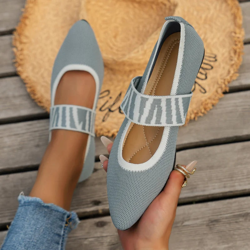 Chaussures Plates Pointues pour Femme avec Bande Décorative et Semelle Souple