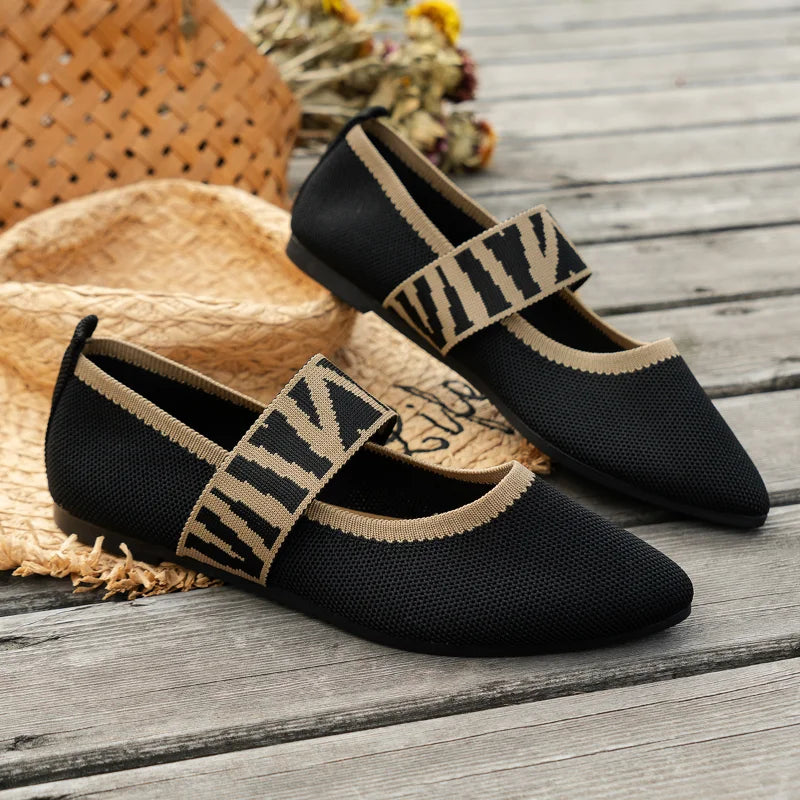Chaussures Plates Pointues pour Femme avec Bande Décorative et Semelle Souple