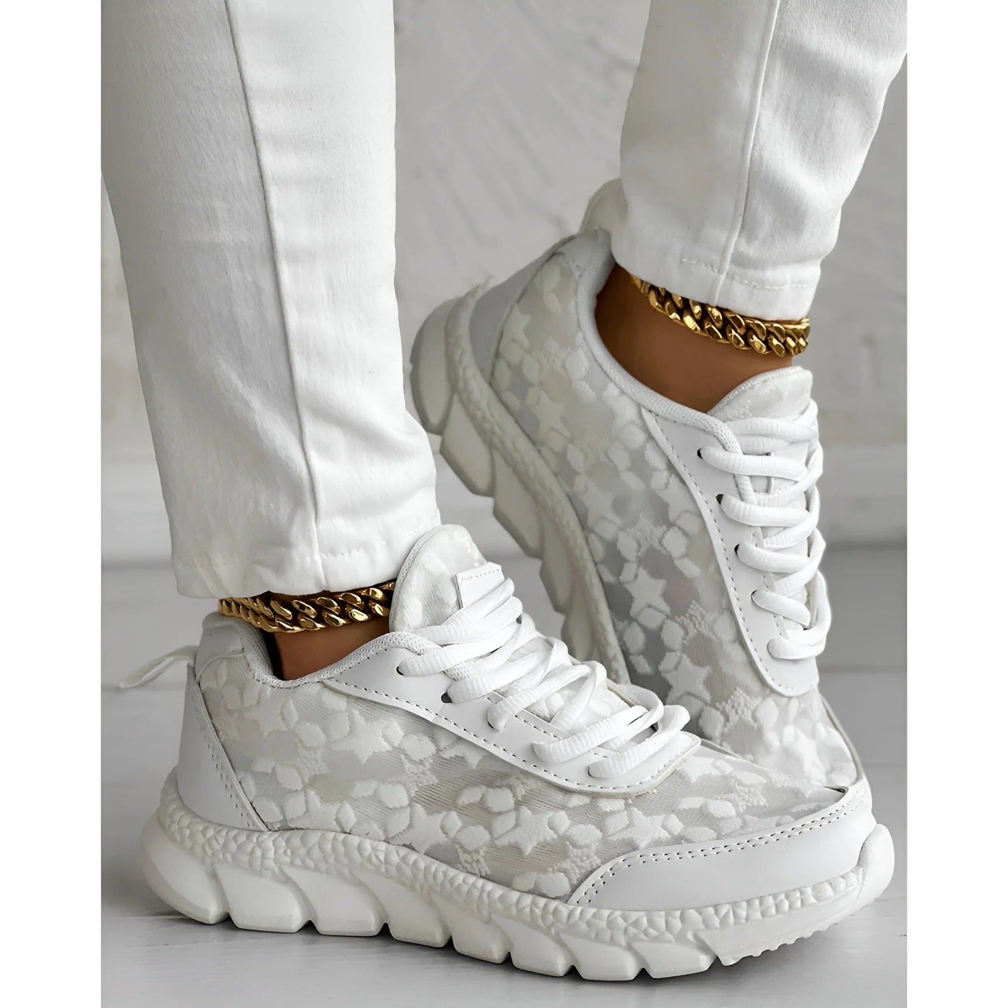 Sneakers con lacci da donna con motivo a stelle, scarpe casual traspiranti