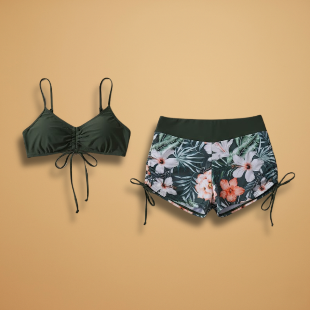 Maiô de duas peças — conjunto de biquíni retrô com calcinha de cintura alta | piscina