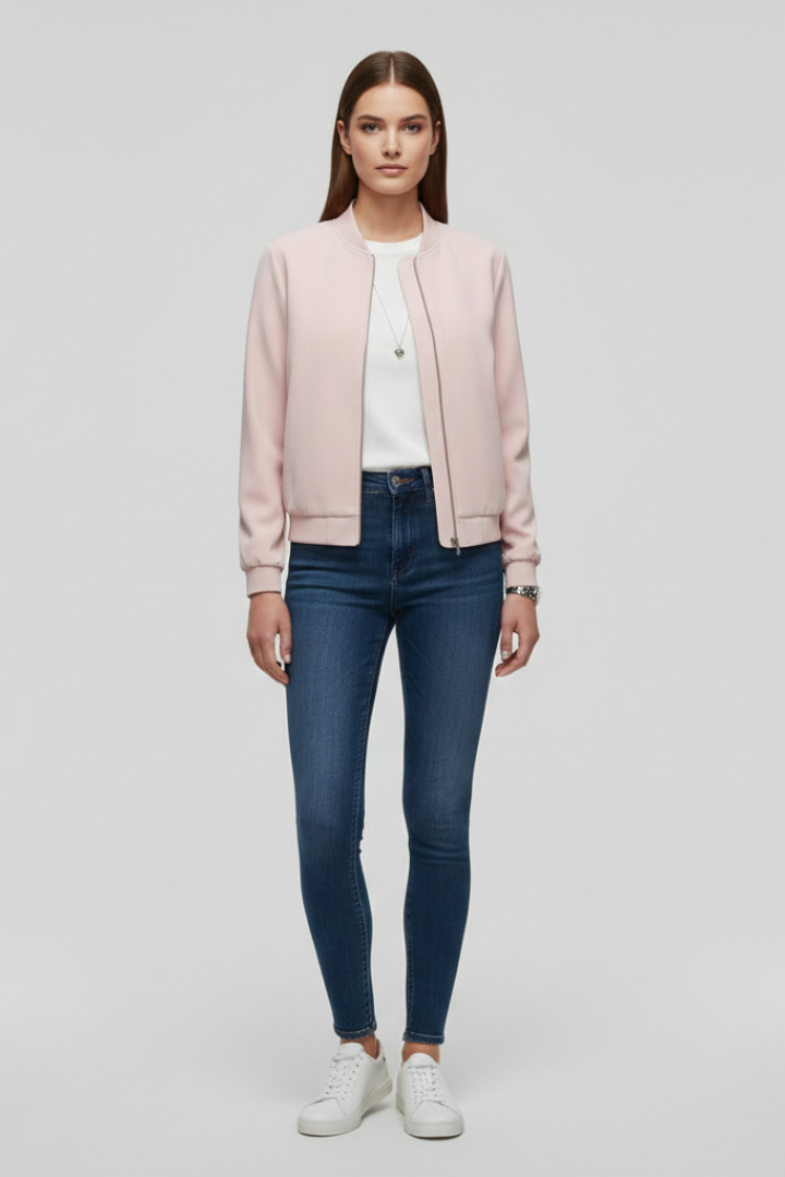 Femme Blouson Bomber Quotidien Zip Devant Ourlet Droit Coupe Décontractée