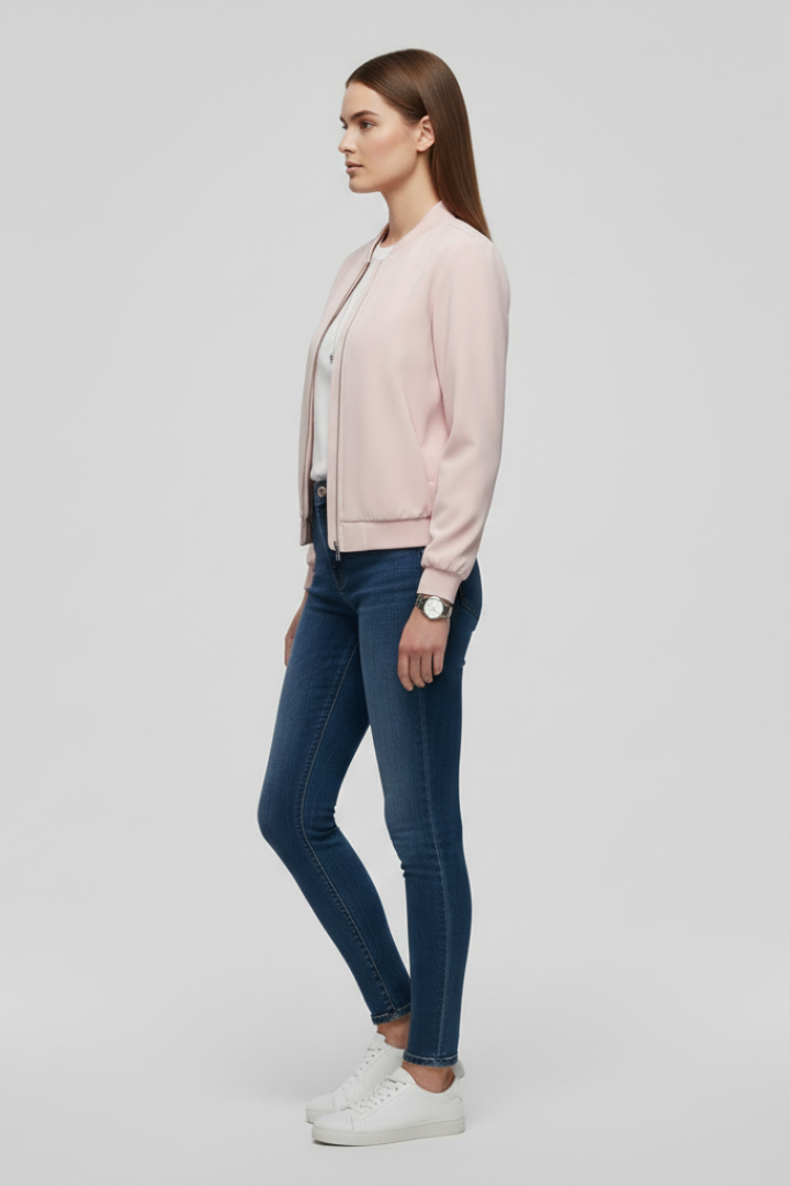 Femme Blouson Bomber Quotidien Zip Devant Ourlet Droit Coupe Décontractée