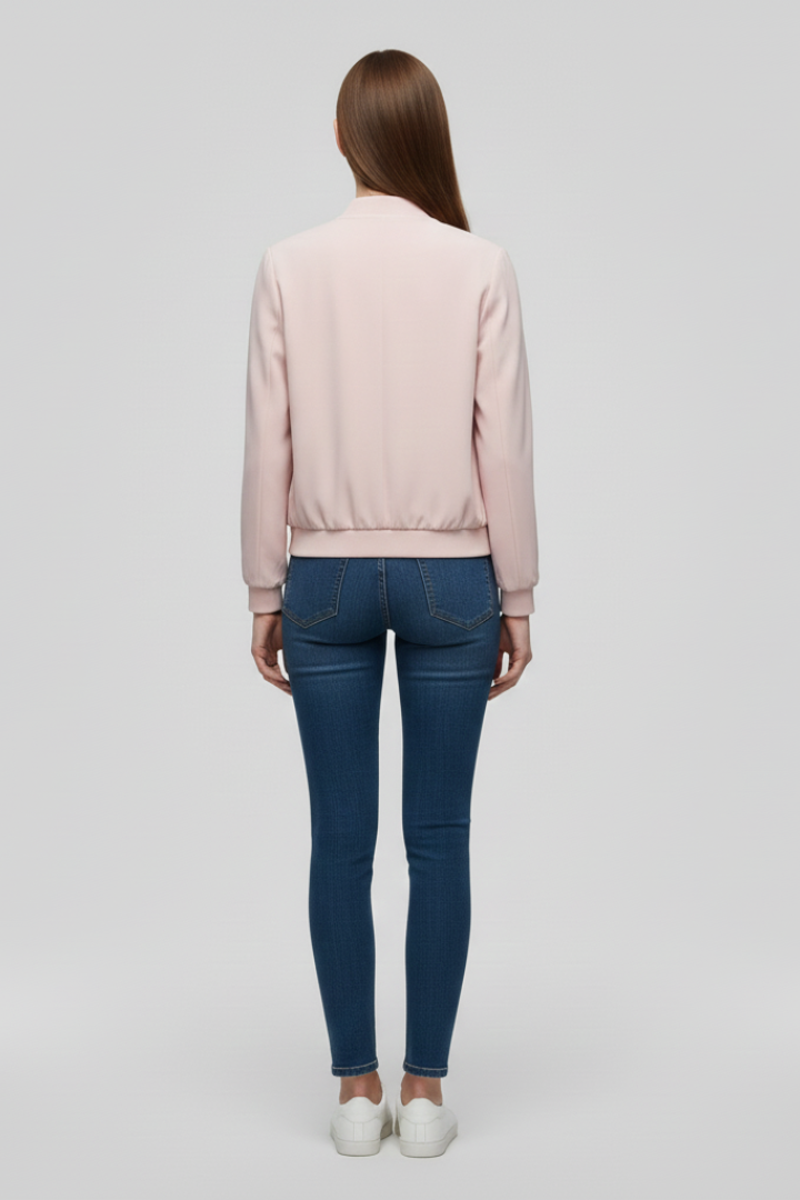 Femme Blouson Bomber Quotidien Zip Devant Ourlet Droit Coupe Décontractée