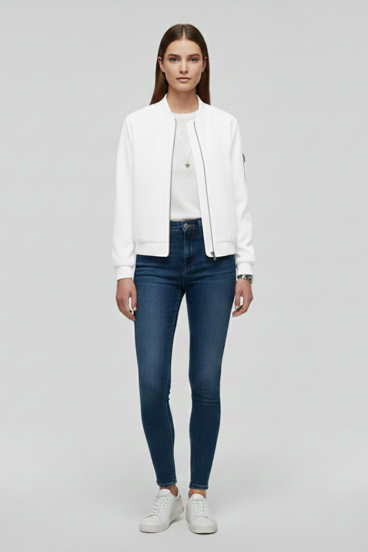 Femme Blouson Bomber Quotidien Zip Devant Ourlet Droit Coupe Décontractée