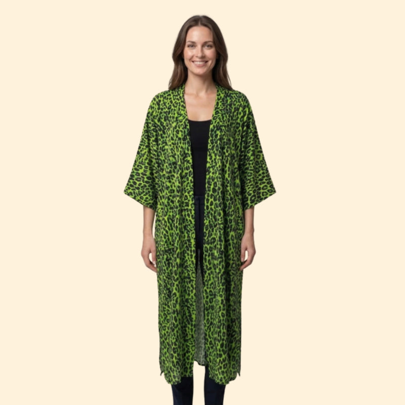 Robe de Plage Kvinders Strandkjole Lang Let med Leopardmønster uden Lukning