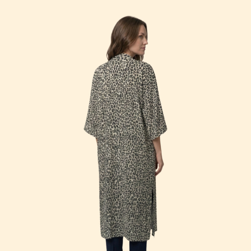Robe de Plage Kvinders Strandkjole Lang Let med Leopardmønster uden Lukning