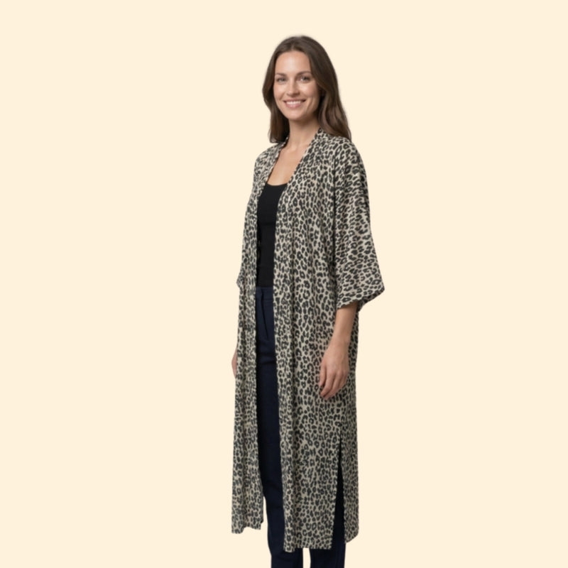 Robe de Plage Kvinders Strandkjole Lang Let med Leopardmønster uden Lukning