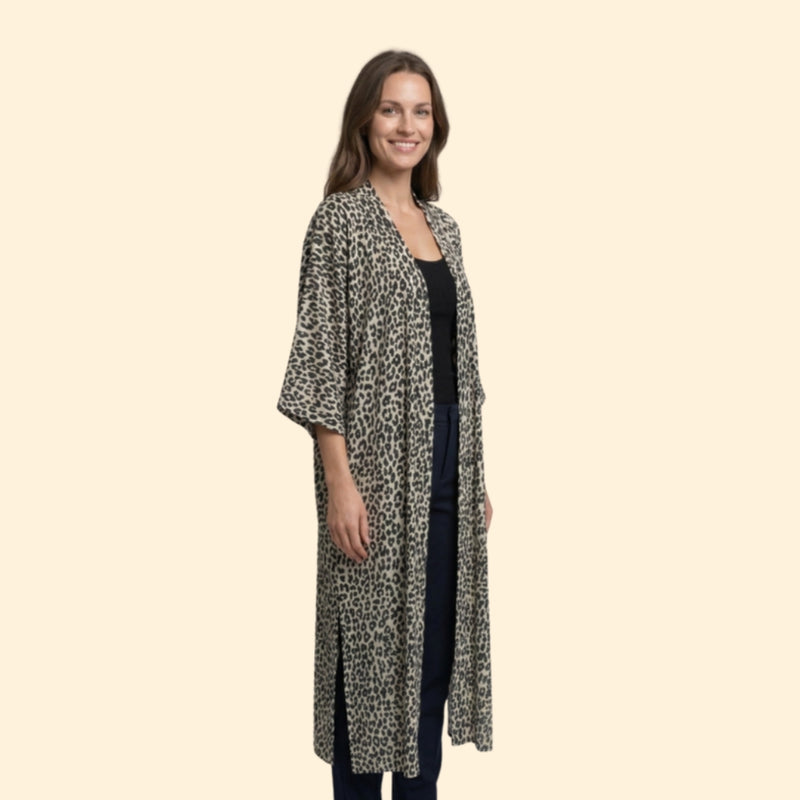 Robe de Plage Kvinders Strandkjole Lang Let med Leopardmønster uden Lukning
