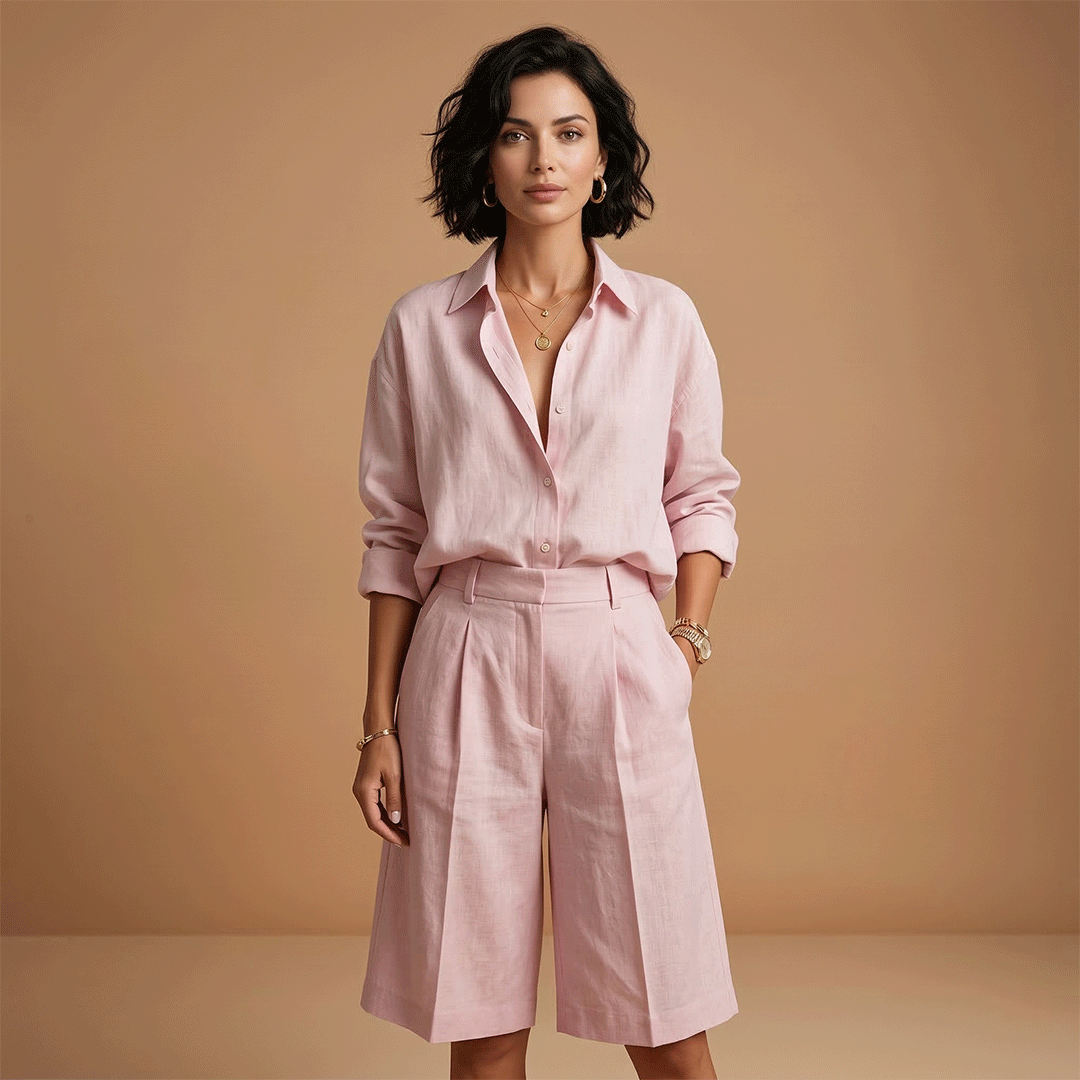 Conjunto de camisa e shorts para mulher — roupa confortável de cintura alta | praia