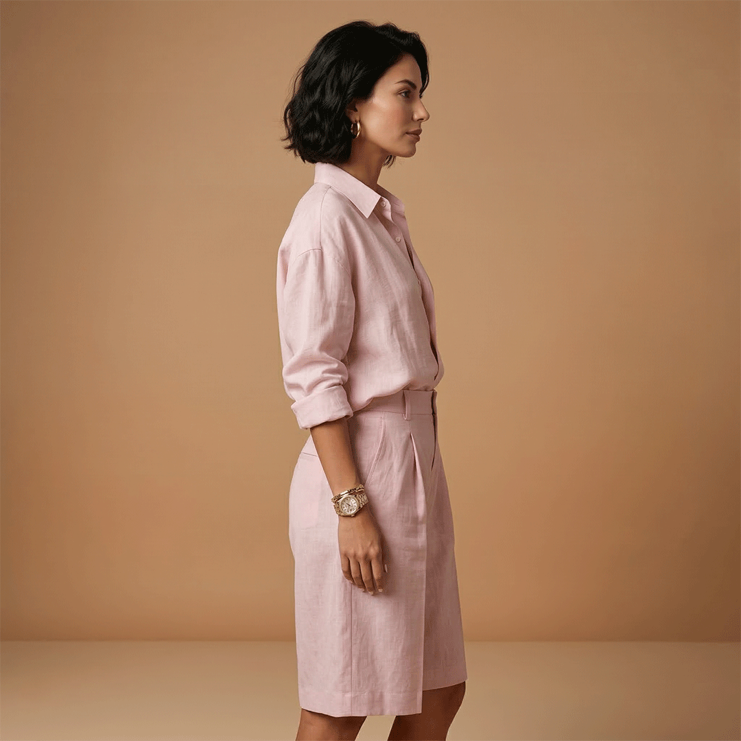 Conjunto de camisa e shorts para mulher — roupa confortável de cintura alta | praia