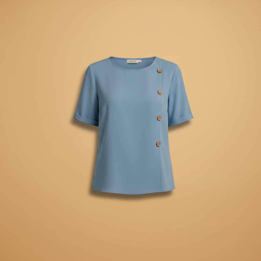 Blusa fluida feminina de mangas curtas — blusa ampla com botões | escritório