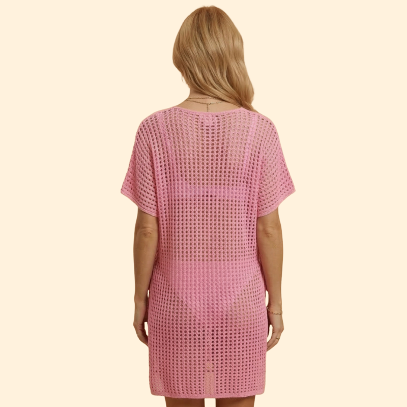 Robe de Plage Women's Beach Cover-Up in Openwork Knit with Deep V-Neck