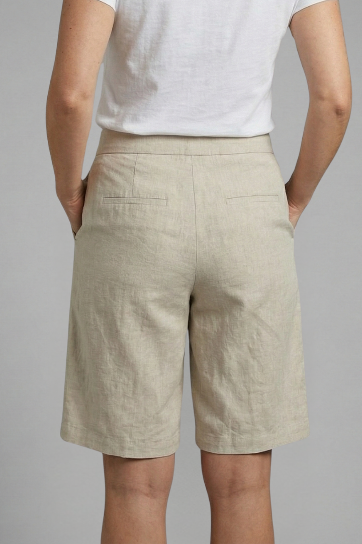 Short linen pants for women | straight bermuda with elastic waistband and pockets | beach