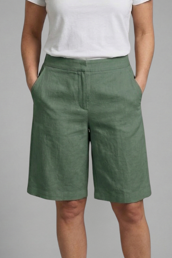 Short linen pants for women | straight bermuda with elastic waistband and pockets | beach