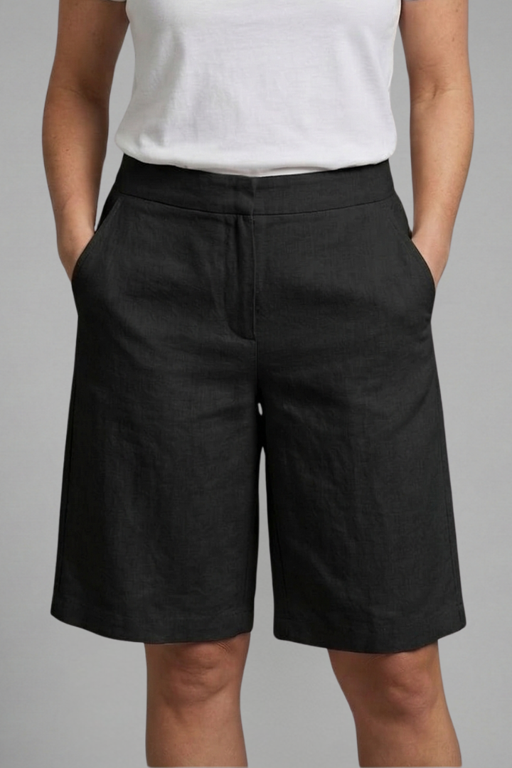 Short linen pants for women | straight bermuda with elastic waistband and pockets | beach
