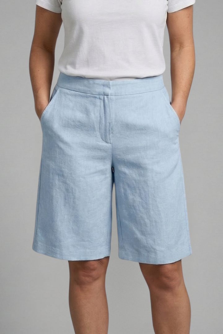 Short linen pants for women | straight bermuda with elastic waistband and pockets | beach