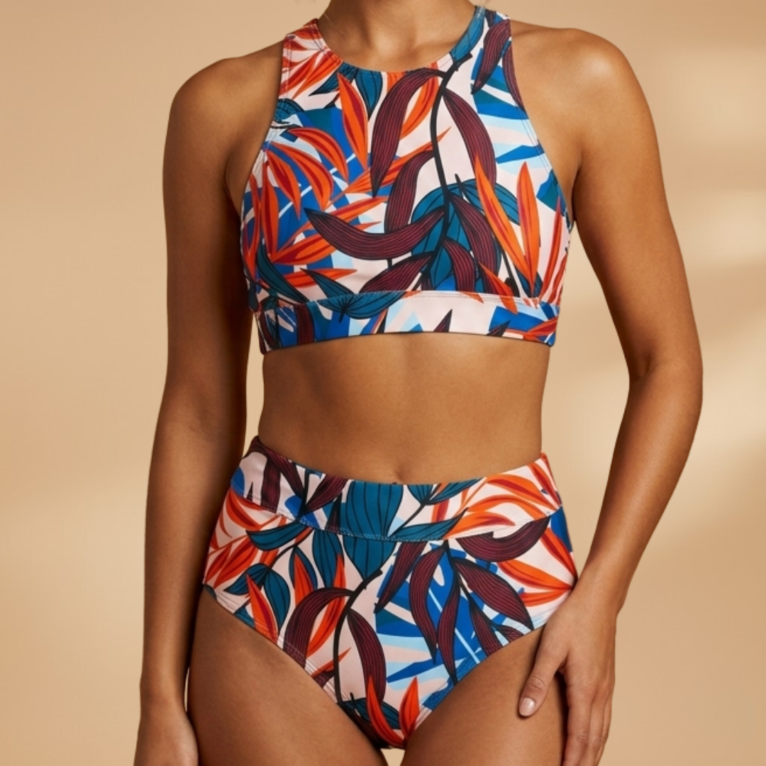 Costume da bagno due pezzi sportivo donna — completo bustier aderente | nuoto