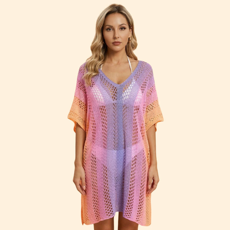 Beach Cover-Up Tunic with V-Neck and Loose Fit