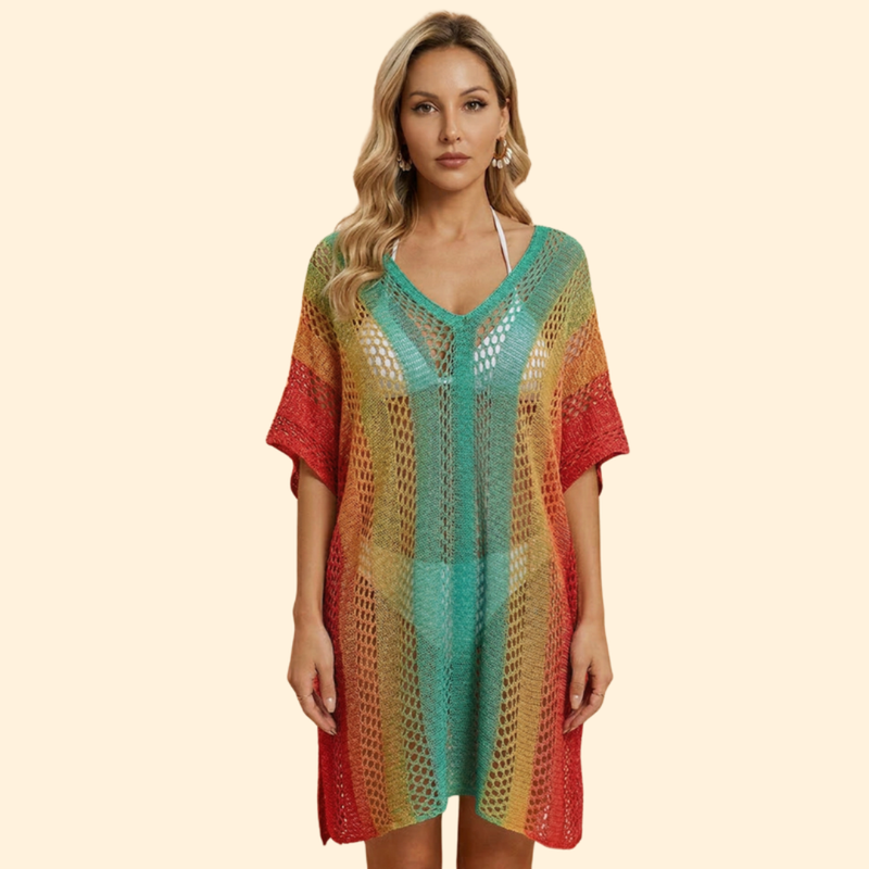 Beach Cover-Up Tunic with V-Neck and Loose Fit