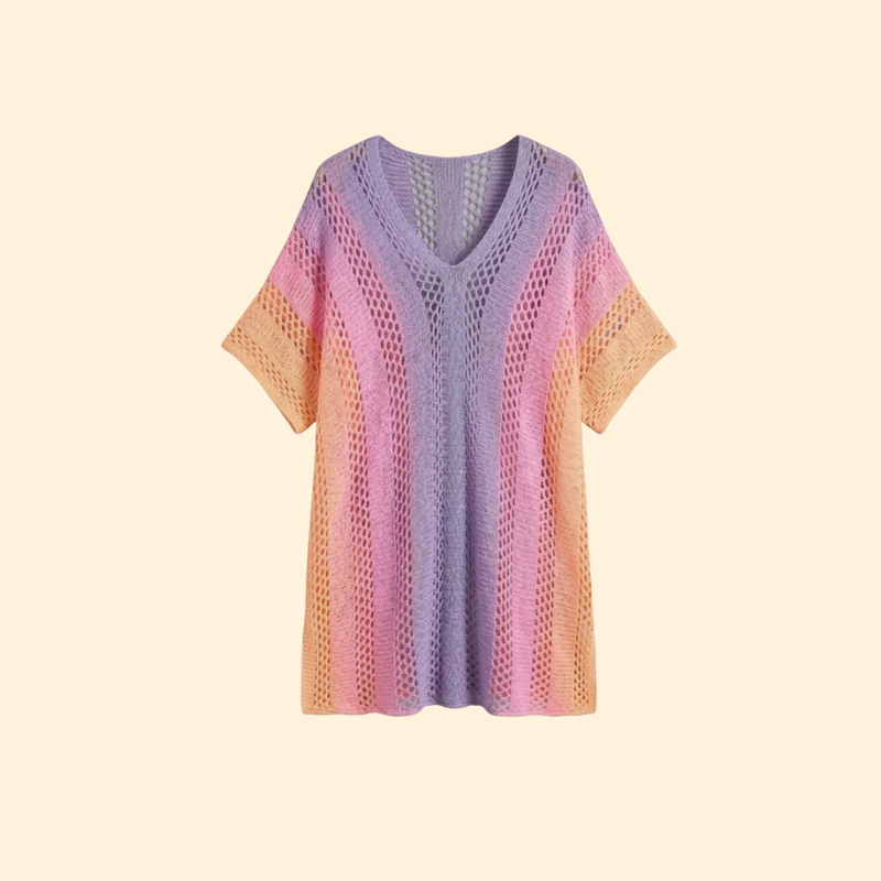 Beach Cover-Up Tunic with V-Neck and Loose Fit