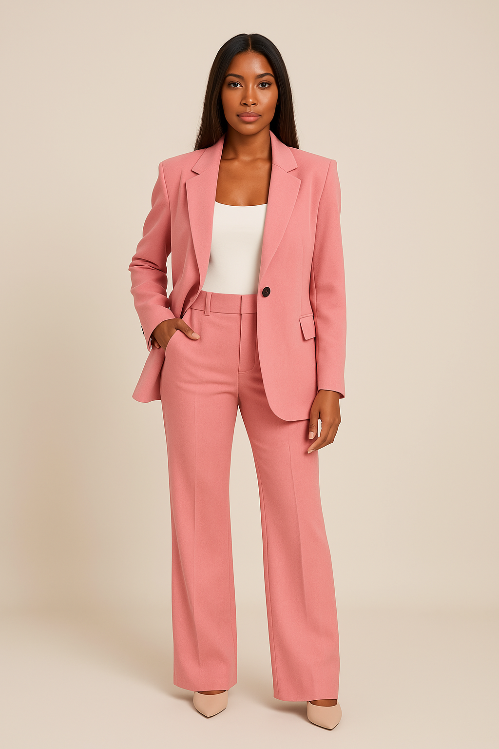 Ensemble tailleur pantalon femme — blazer cintré et pantalon — bureau