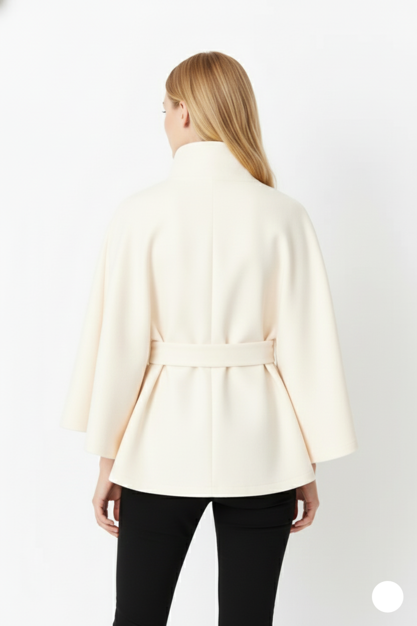 Manteau laine femme col haut élégant avec ceinture amovible coupe décontractée