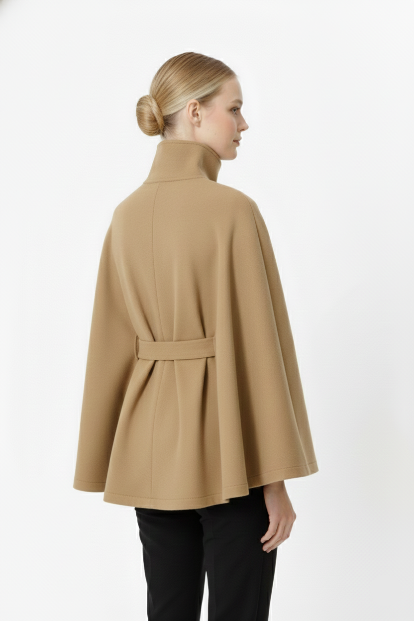 Manteau laine femme col haut élégant avec ceinture amovible coupe décontractée