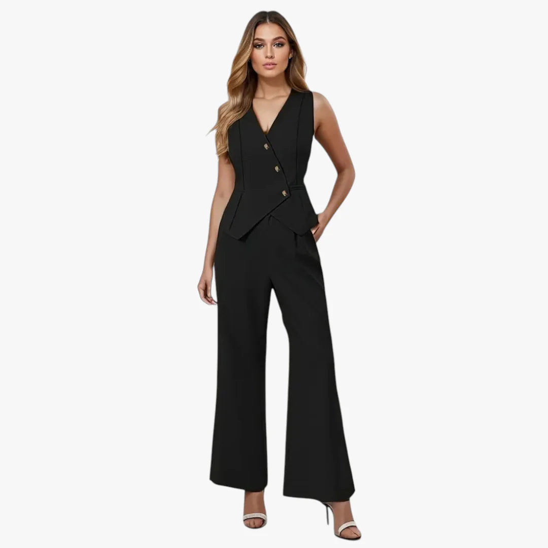 Ensemble Pantalon Large et Gilet de Costume sans Manches Tailleur pour Femme