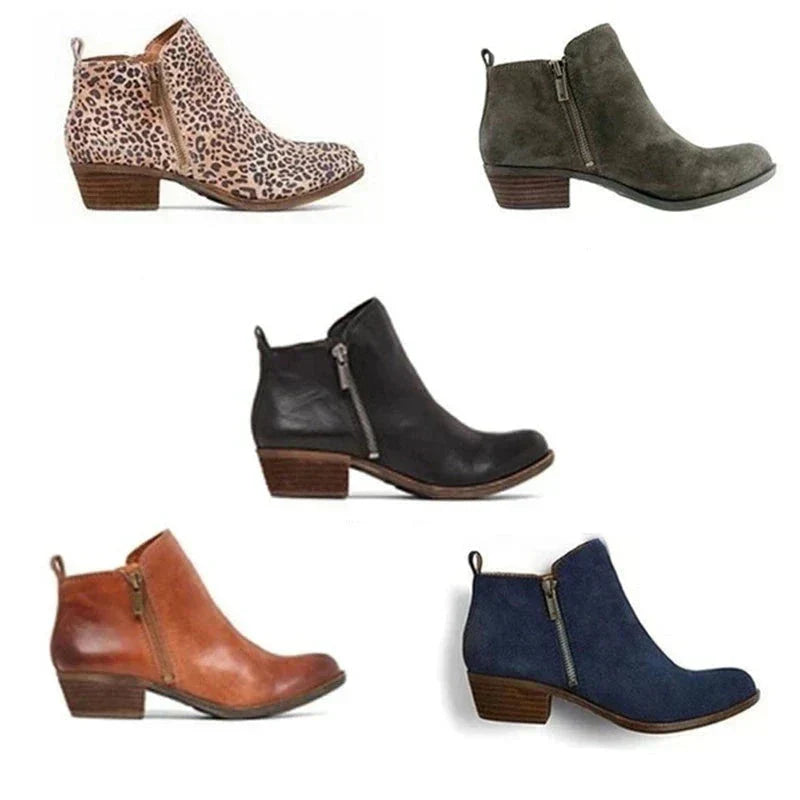 Bottines en Similicuir avec Talon Carré Moyen et Fermeture Éclair pour Femme