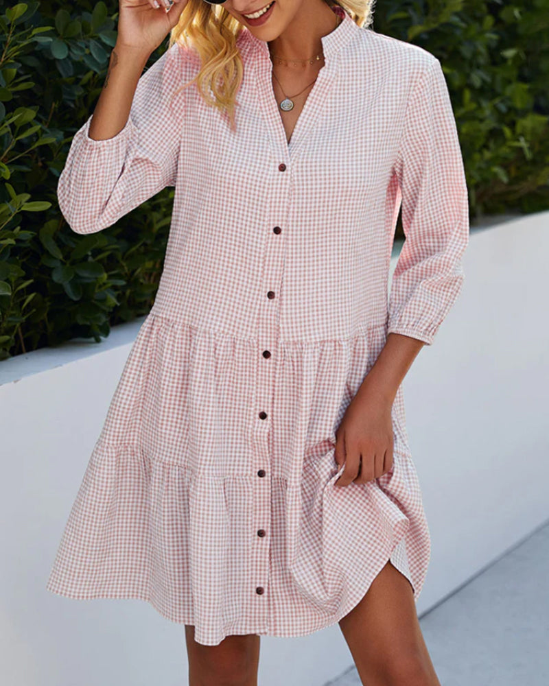 Robe Femme A-Line Boutonnée Col V